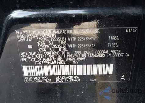 2018 Toyota Rav4 Le from USA, damaged, VIN 2T3ZFREV4JW444932
